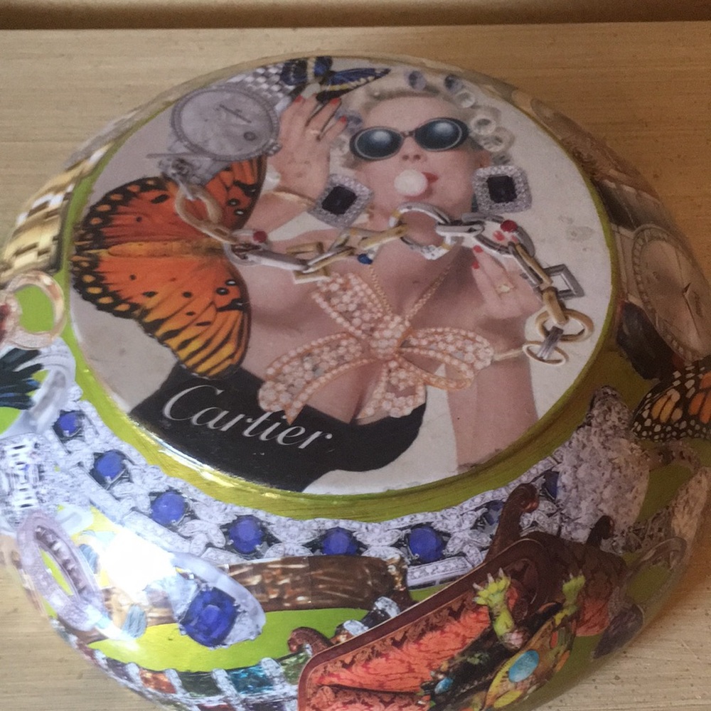 Beautiful accessories make life extraordinary! One of a kind, decoupaged bowl.